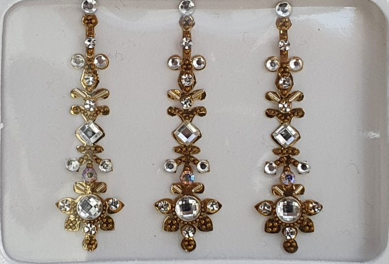 SLG119 Long Bronze Gold Coloured Crystal Fancy Bindis