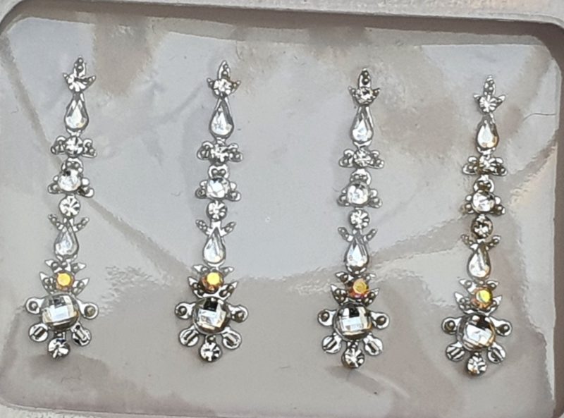 SLS024 Long Silver Coloured Crystal Fancy Bindis