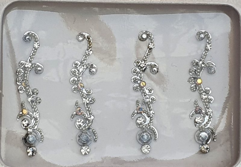 SLS046 Long Silver Coloured Crystal Fancy Bindis