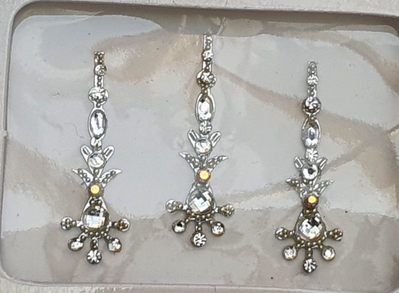 SLS094 Long Silver Coloured Crystal Fancy Bindis