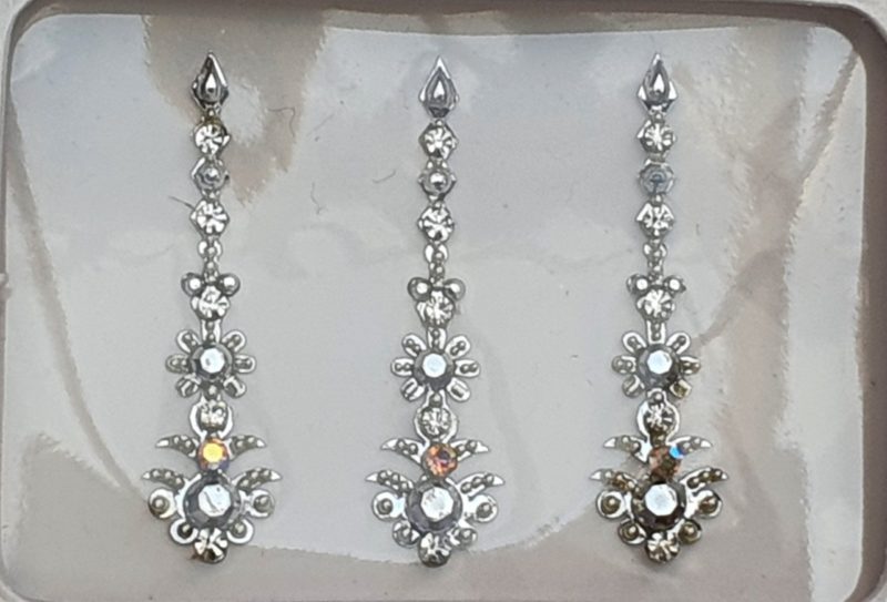 SLS107 Long Silver Coloured Crystal Fancy Bindis