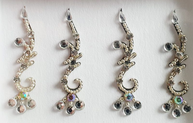 SLS032 Long Silver Coloured Crystal Fancy Bindis