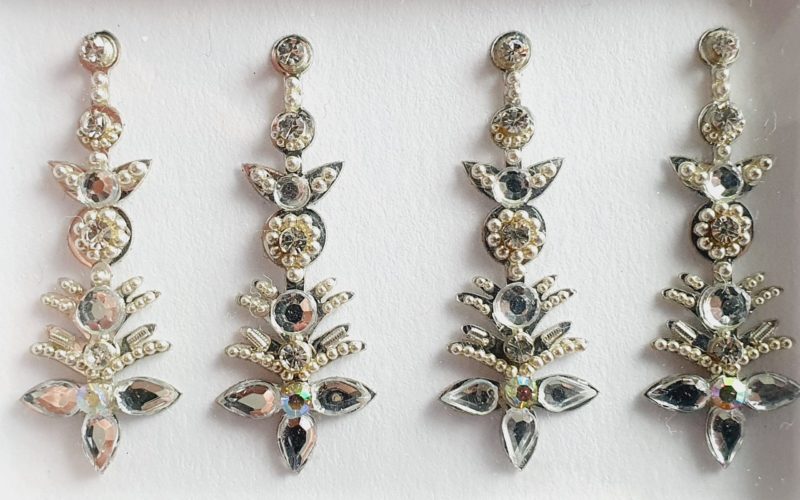 SLS033 Long Silver Coloured Crystal Fancy Bindis