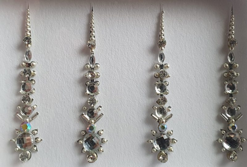 SLS056 Long Silver Coloured Crystal Fancy Bindis