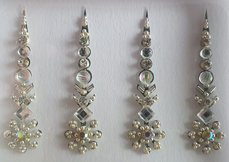 SLS057 Long Silver Coloured Crystal Fancy Bindis