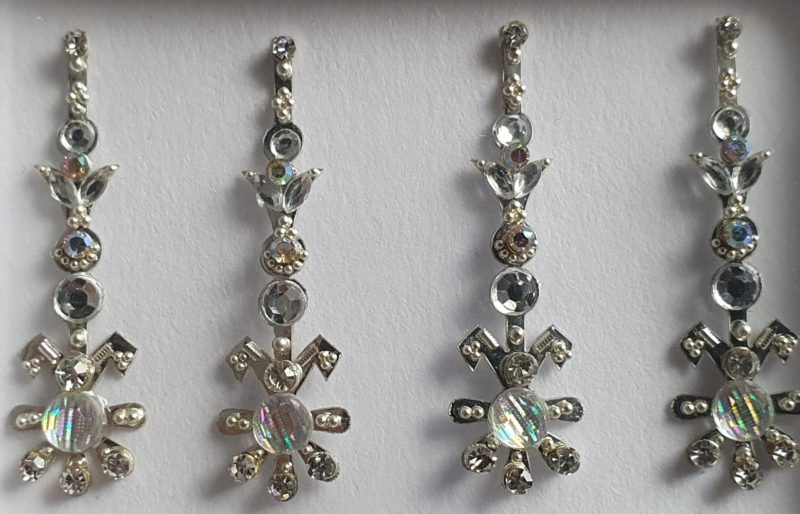 SLS058 Long Silver Coloured Crystal Fancy Bindis