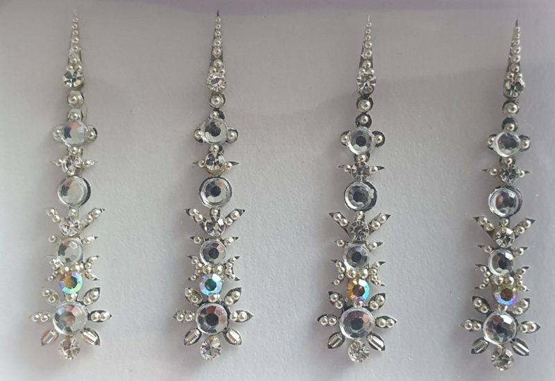 SLS059 Long Silver Coloured Crystal Fancy Bindis