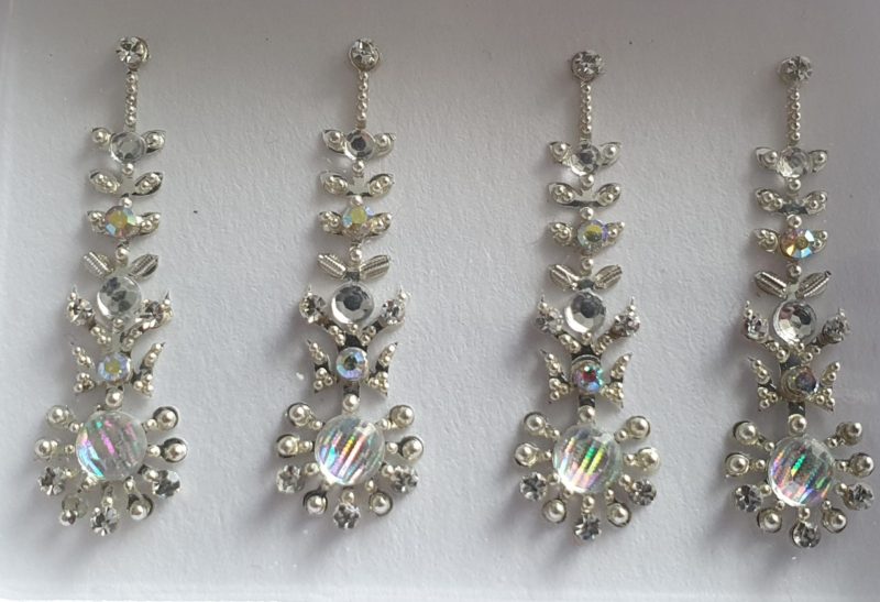 SLS062 Long Silver Coloured Crystal Fancy Bindis