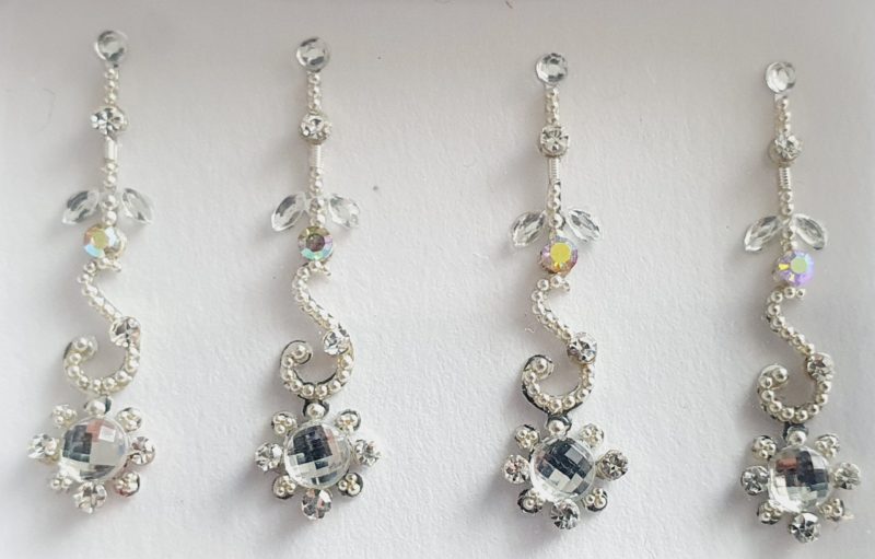 SLS067 Long Silver Coloured Crystal Fancy Bindis