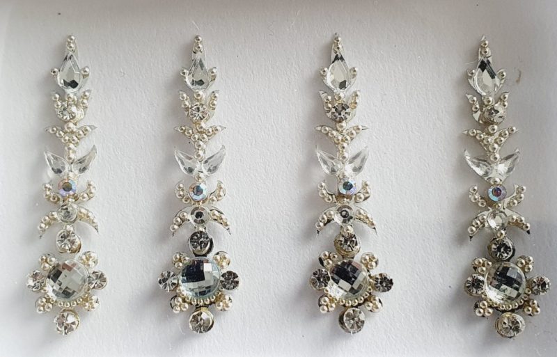 SLS068 Long Silver Coloured Crystal Fancy Bindis