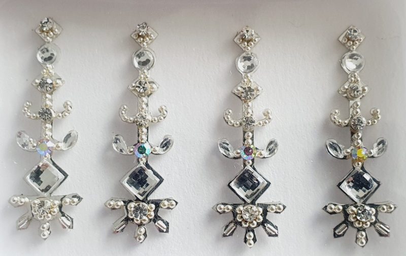 SLS069 Long Silver Coloured Crystal Fancy Bindis