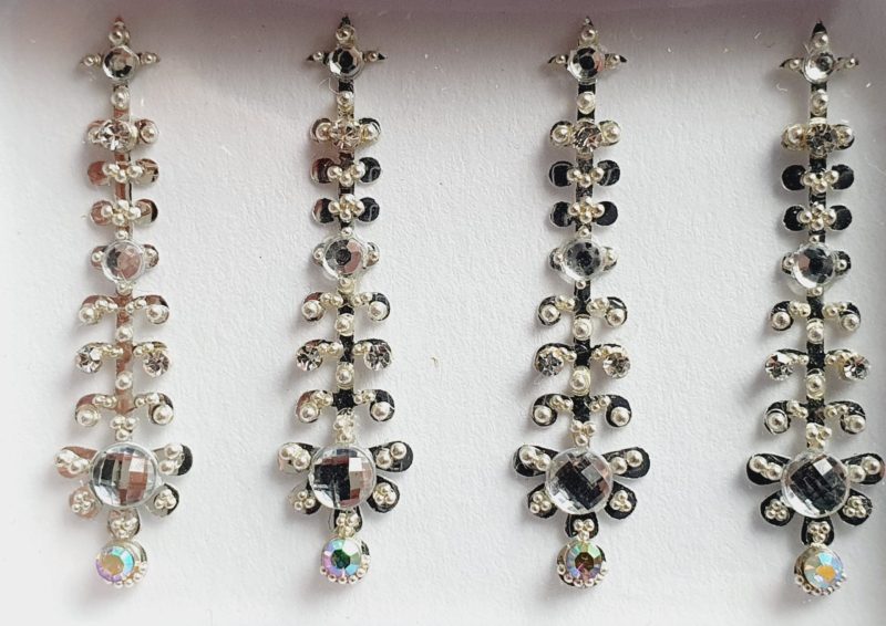 SLS074 Long Silver Coloured Crystal Fancy Bindis