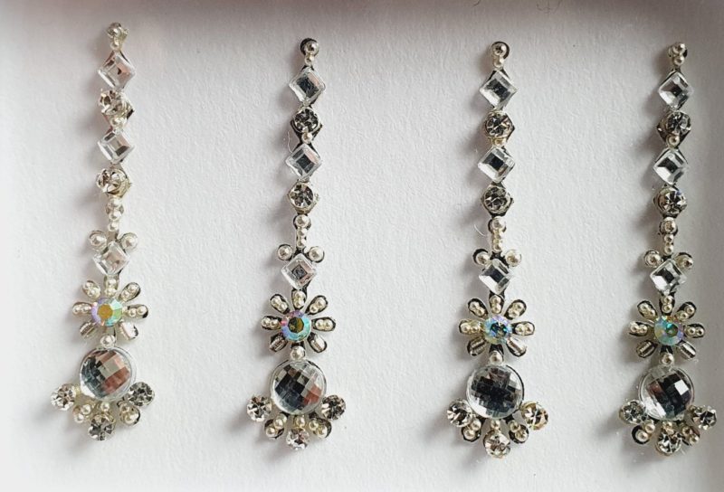 SLS075 Long Silver Coloured Crystal Fancy Bindis