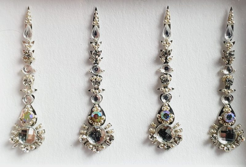 SLS076 Long Silver Coloured Crystal Fancy Bindis