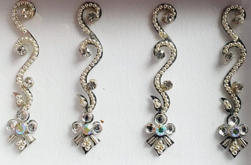 SLS078 Long Silver Coloured Crystal Fancy Bindis