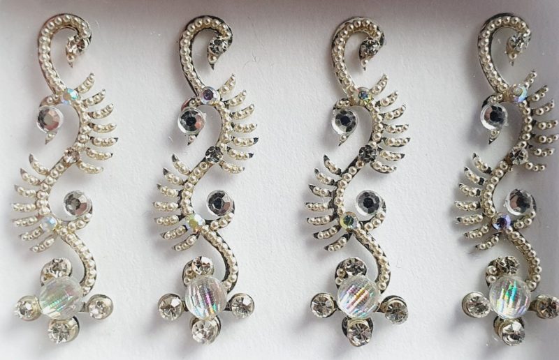 SLS080 Long Silver Coloured Crystal Fancy Bindis