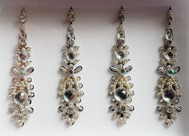 SLS083 Long Silver Coloured Crystal Fancy Bindis