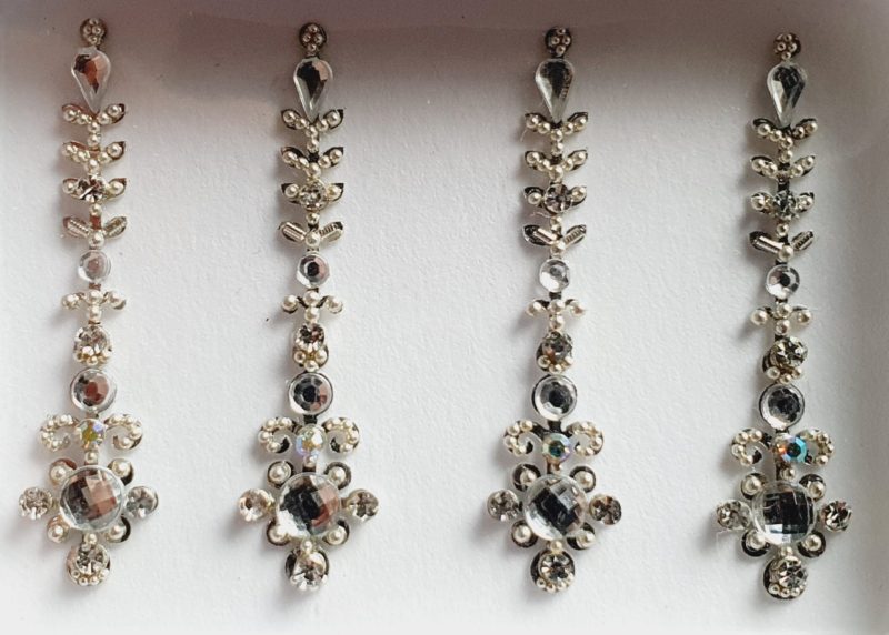 SLS084 Long Silver Coloured Crystal Fancy Bindis