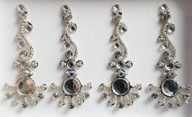 SLS086 Long Silver Coloured Crystal Fancy Bindis