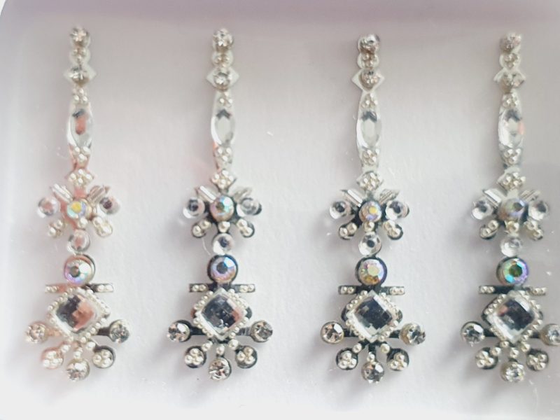 SLS088 Long Silver Coloured Crystal Fancy Bindis