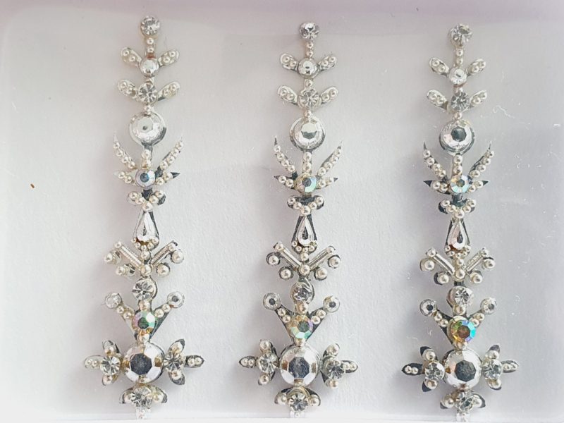 SLS114 Long Silver Coloured Crystal Fancy Bindis