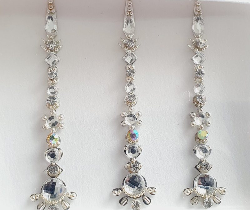 SLS117 Long Silver Coloured Crystal Fancy Bindis