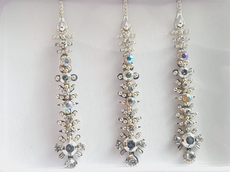 SLS120 Long Silver Coloured Crystal Fancy Bindis