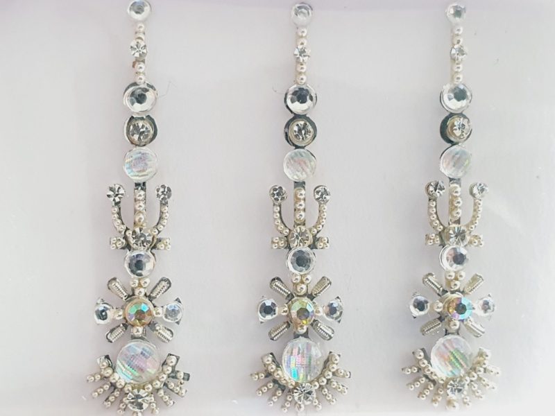 SLS122 Long Silver Coloured Crystal Fancy Bindis