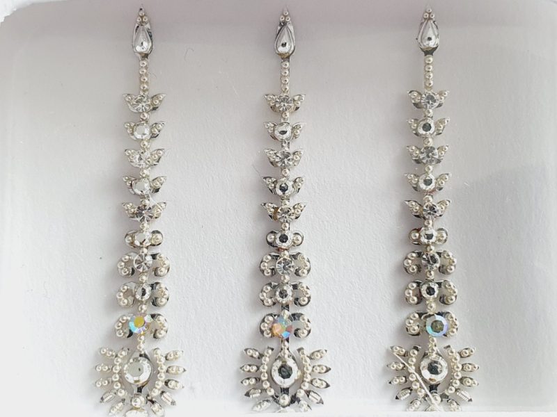 SLS124 Long Silver Coloured Crystal Fancy Bindis