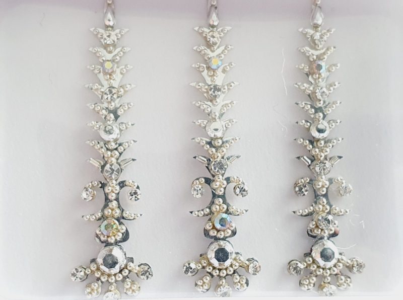 SLS127 Long Silver Coloured Crystal Fancy Bindis