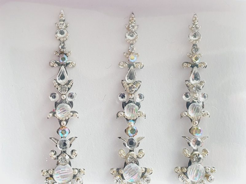 SLS130 Long Silver Coloured Crystal Fancy Bindis