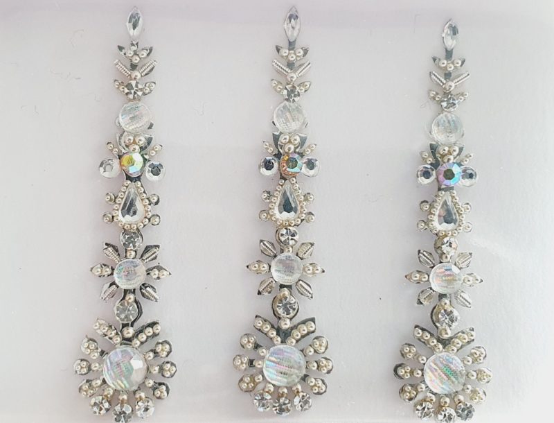 SLS133 Long Silver Coloured Crystal Fancy Bindis