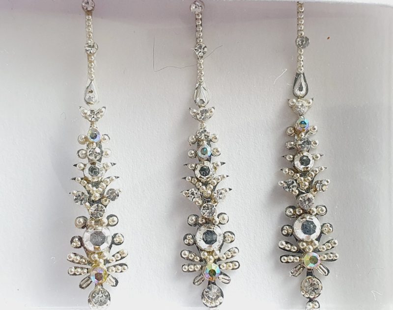 SLS139 Long Silver Coloured Crystal Fancy Bindis