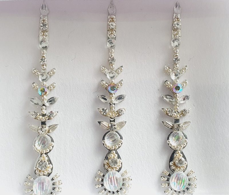 SLS141 Long Silver Coloured Crystal Fancy Bindis