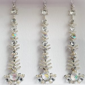 SLS144 Long Silver Coloured Crystal Fancy Bindis 1