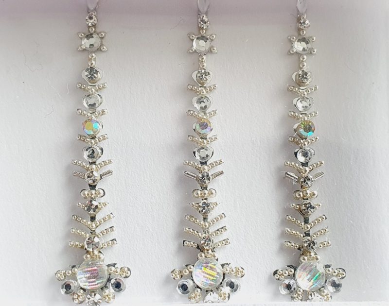 SLS144 Long Silver Coloured Crystal Fancy Bindis